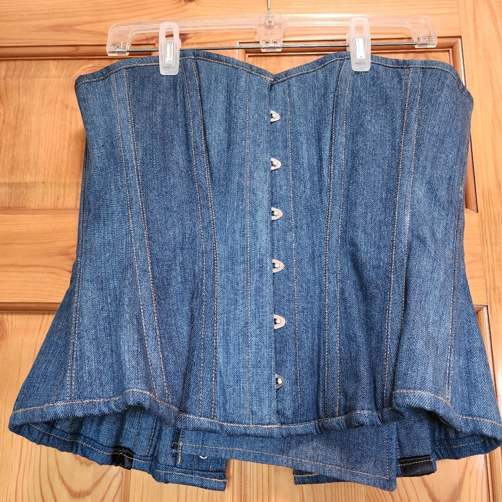 Overbust Blue Denim Corset, Corset Queen, Size 30